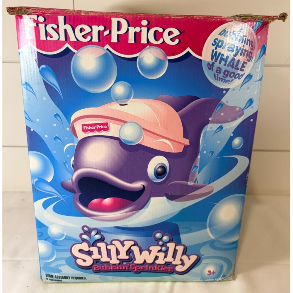 Vintage Fisher Price Silly Willy Bubblin' Whale Sprinkler w/ Box & Instructions